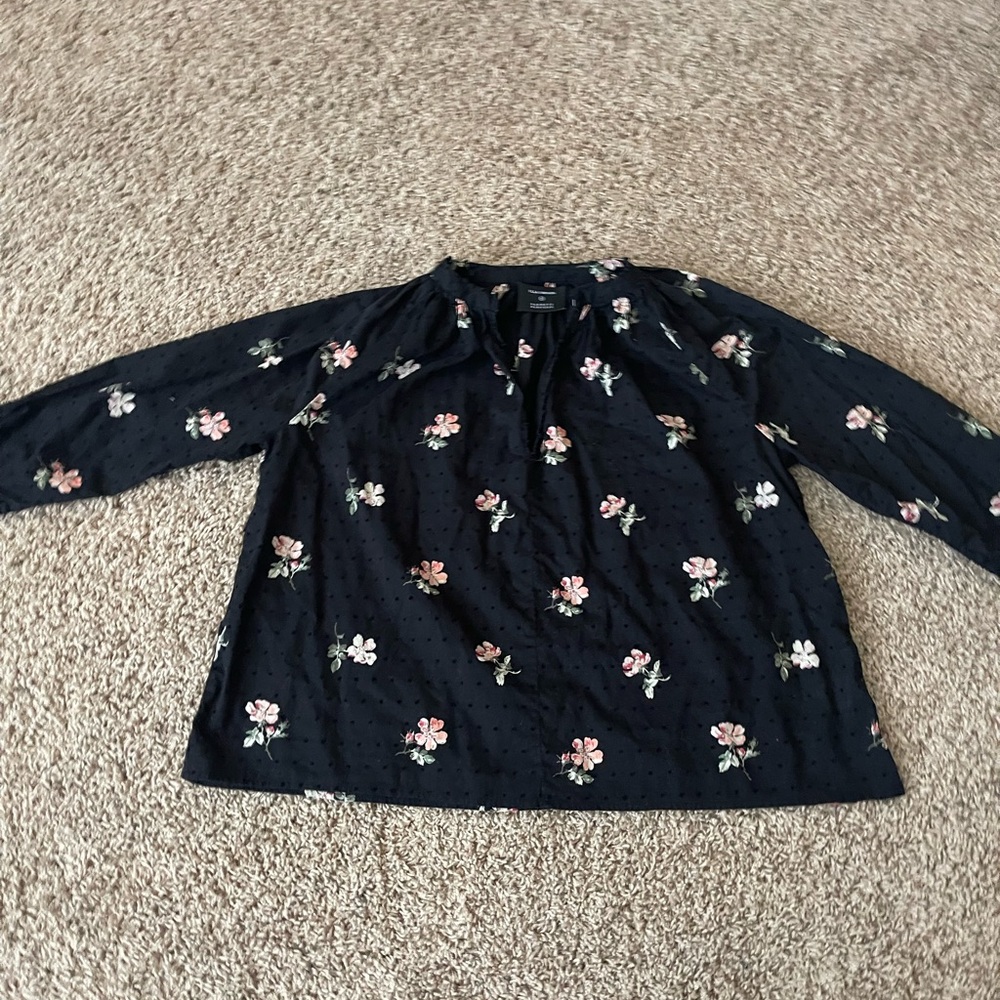 Ulla Johnson Womens Cotton Floral Print Long Sleeve Blouse Black Top Red Size 2